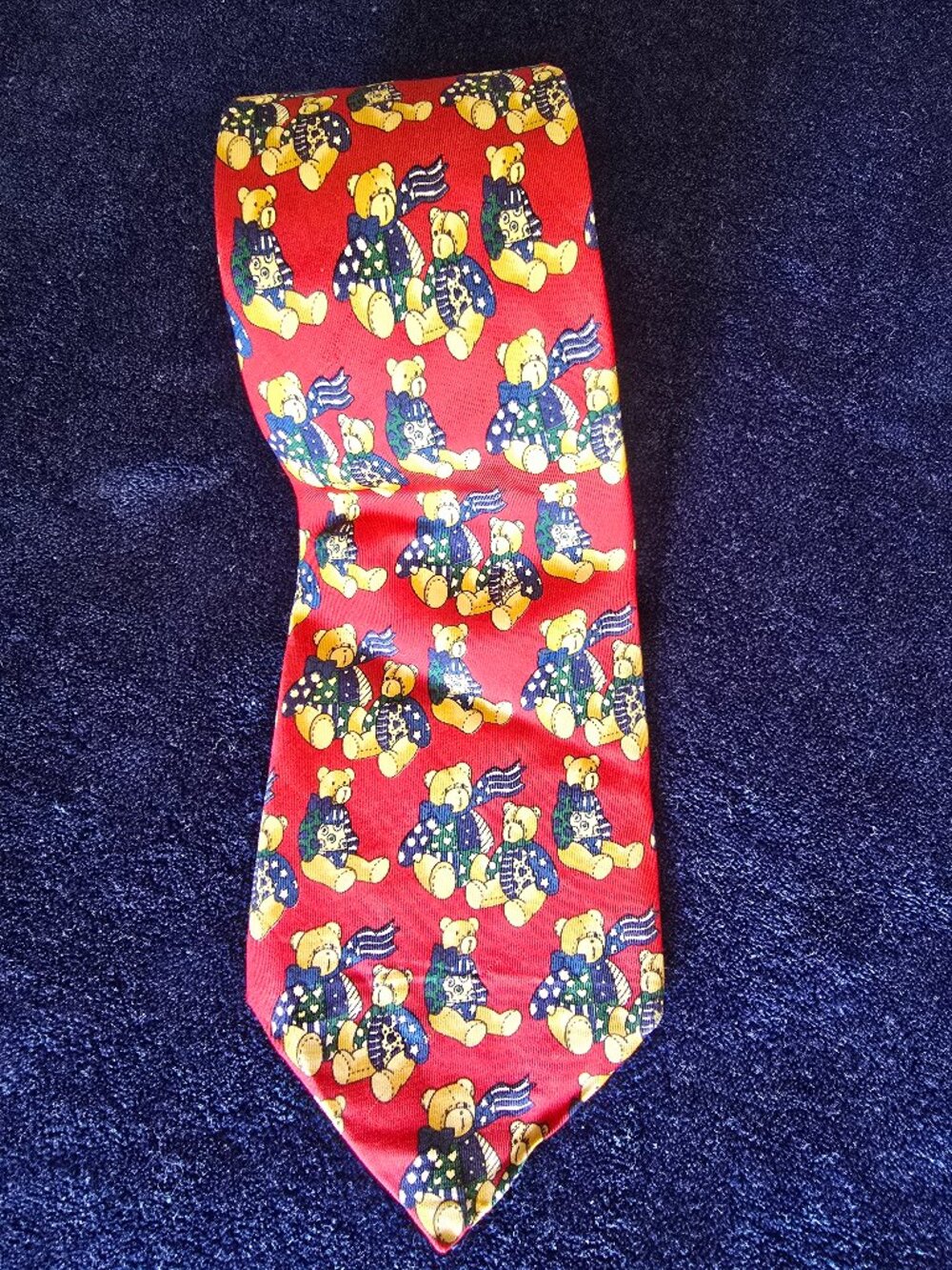 Vintage Chaps Ralph Lauren Polo Bear Silk Tie Red Made In France 90s Novelty